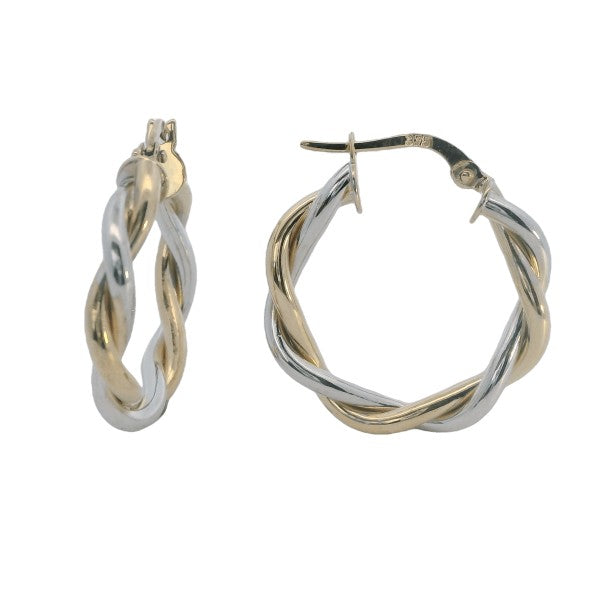 Heavy twisted hoop earrings in 9ct yellow gold and white gold