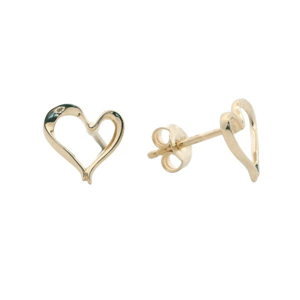 Open heart stud earrings in 9ct yellow gold