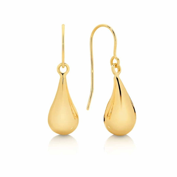 Gold teardrop earrings on shepherds hooks