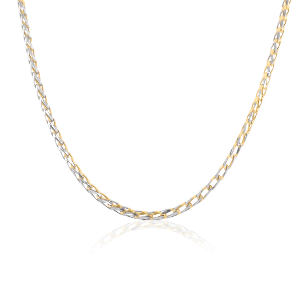 Bitone diamond cut curb chain in 9ct white gold and yellow gold - 45cm