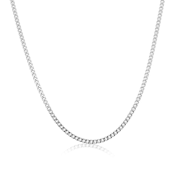 Fine diamond cut curb chain in 9ct white gold - 50cm