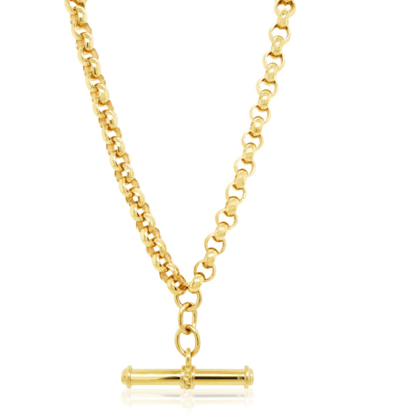 Heavy round belcher chain with T-bar in 9ct yellow gold - 50cm