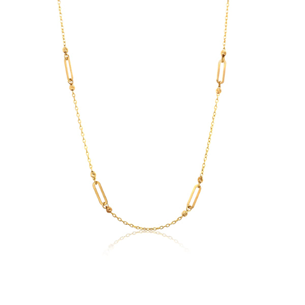 Fine fancy cable chain with ball and paperclip detail in 9ct yellow gold - 45cm