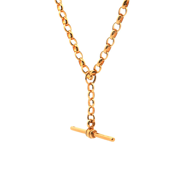 T-bar pendant with oval belcher links in 9ct yellow gold
