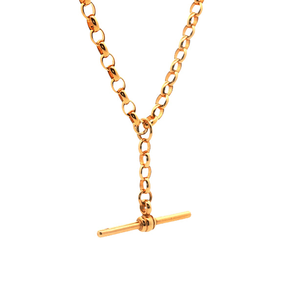 T-bar pendant with oval belcher links in 9ct yellow gold