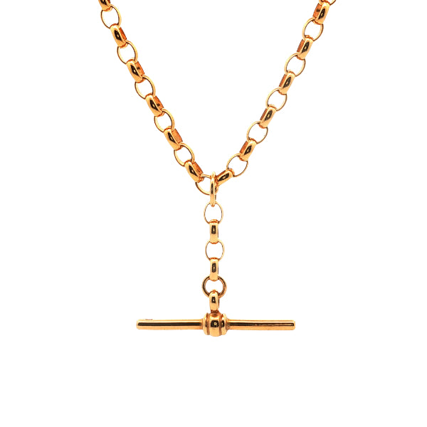T-bar pendant with oval belcher links in 9ct yellow gold