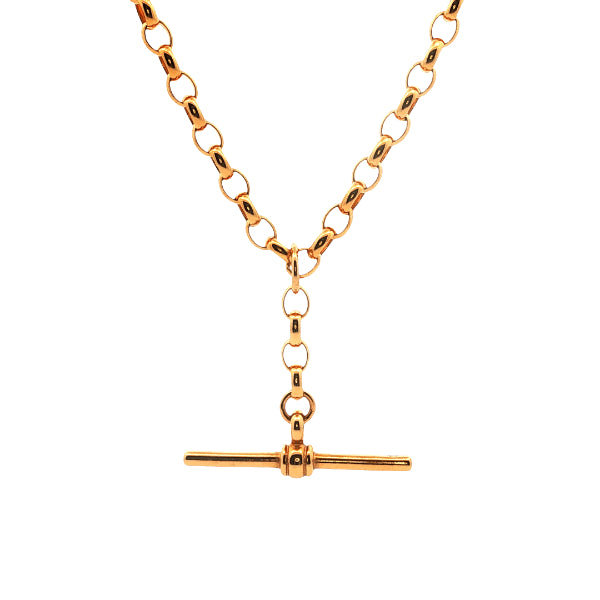 T-bar pendant with oval belcher links in 9ct yellow gold