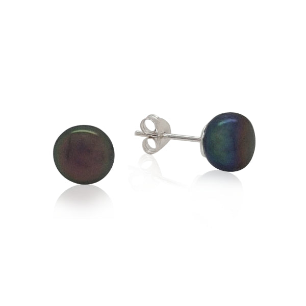 Black pearl stud earrings in sterling silver - 8mm