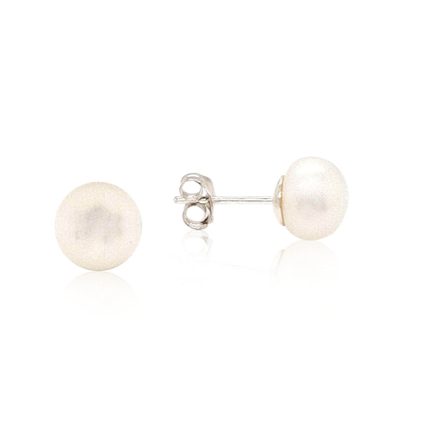 White fresh water pearl stud earrings in sterling silver - 8mm