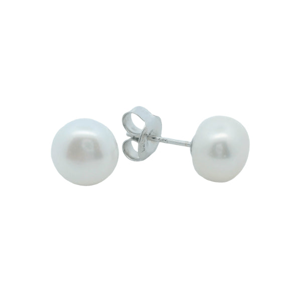 White fresh water pearl stud earrings in sterling silver - 9.5 - 10mm