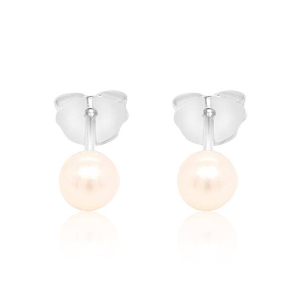 White fresh water pearl stud earrings in sterling silver - 4 - 4.5mm