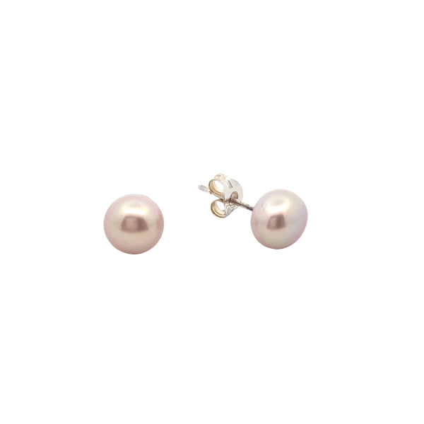 Natural fresh water pearl stud earrings in sterling silver - 7mm