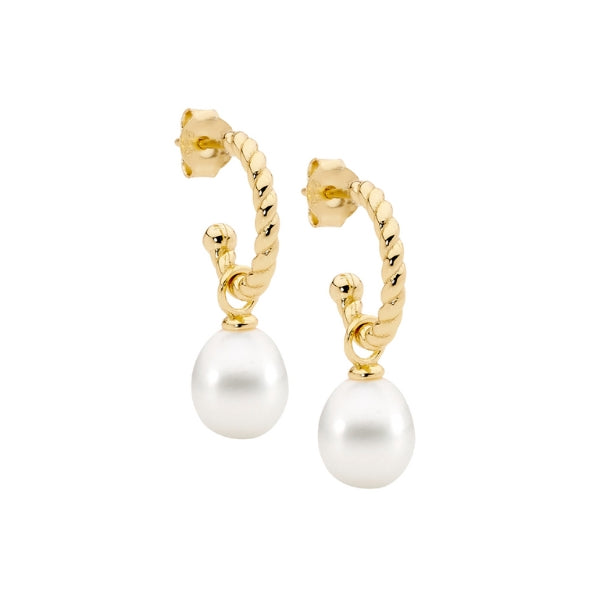Ellani pearl twist hoop earrings in gold plated sterling silver