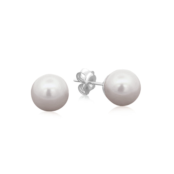 White round fresh water pearl stud earrings in sterling silver - 10-10.5mm