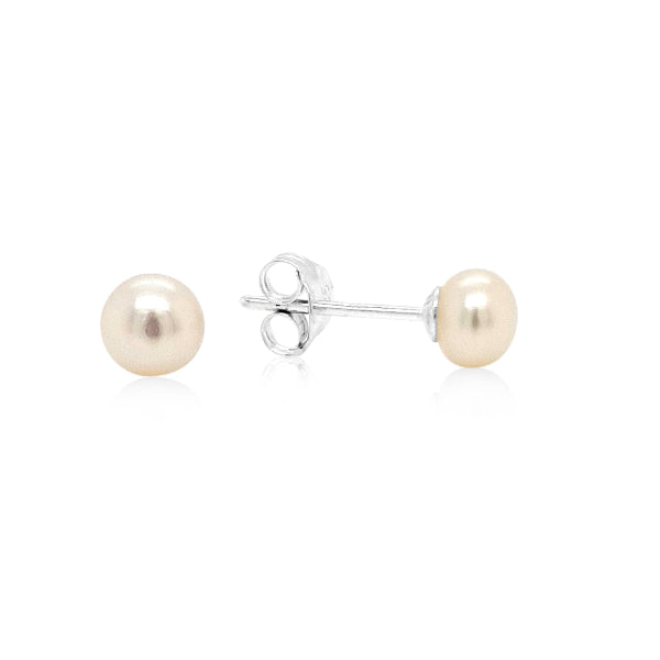 White pearl stud earrings in sterling silver - 5mm