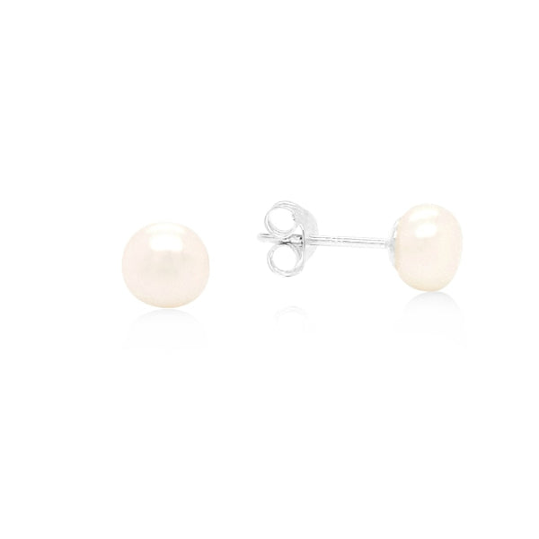 White fresh water pearl stud earrings in sterling silver - 6mm