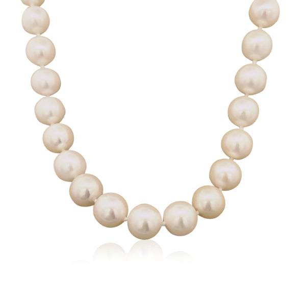 White round fresh water pearl strand necklace with sterling silver clasp - 9.5-10.5mm