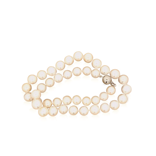 White round fresh water pearl strand necklace with sterling silver clasp - 9.5-10.5mm