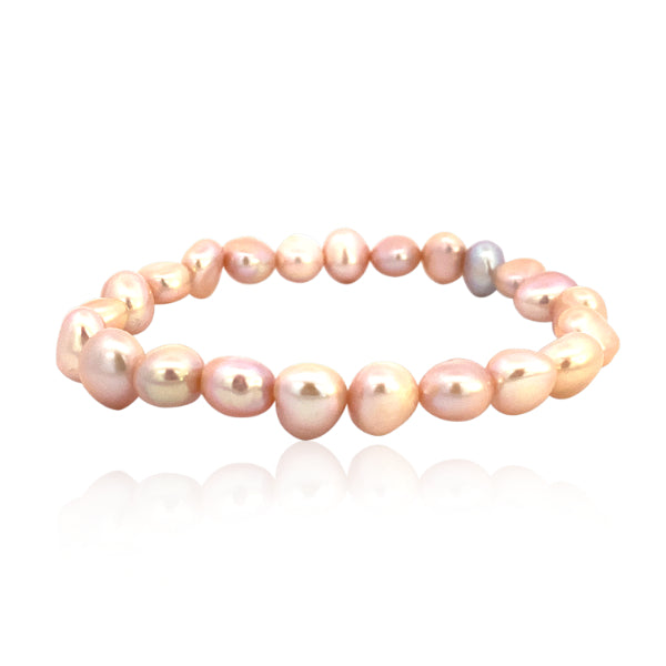 Pink potato freshwater pearl elasticated bracelet - 6mm