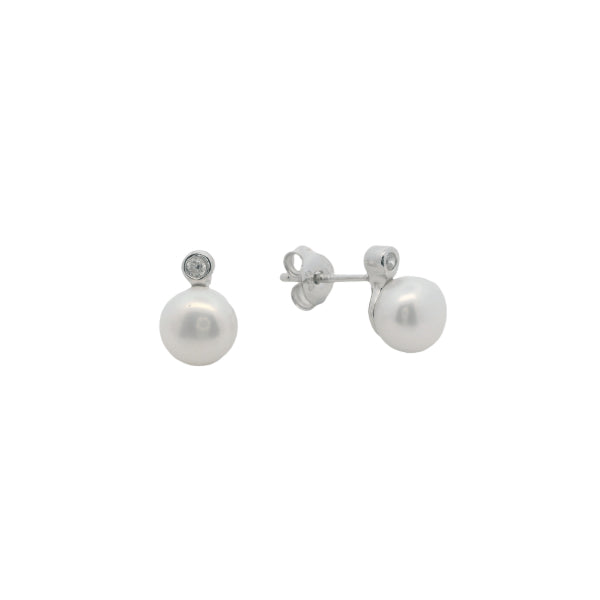 Pearl & CZ stud earrings in sterling silver - 7mm