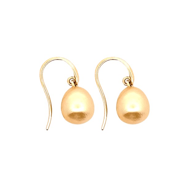 South sea 9-10mm golden pearl drop earrings on 9ct yellow gold hooks