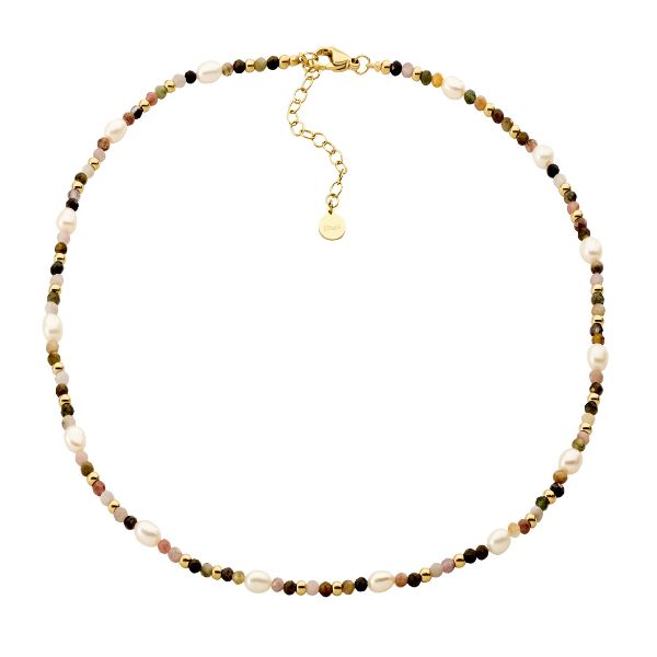 Ellani tourmaline & freshwater pearl necklace on gold plated steel wire