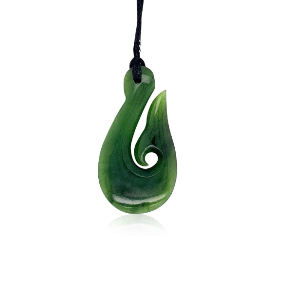 NZ pounamu greenstone whale tail hook necklace