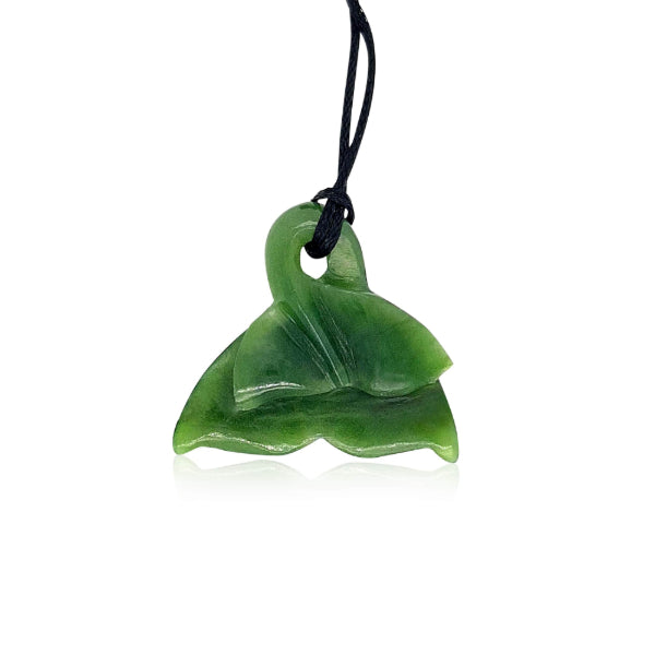 International greenstone medium sized double whale tail pendant on slider cord