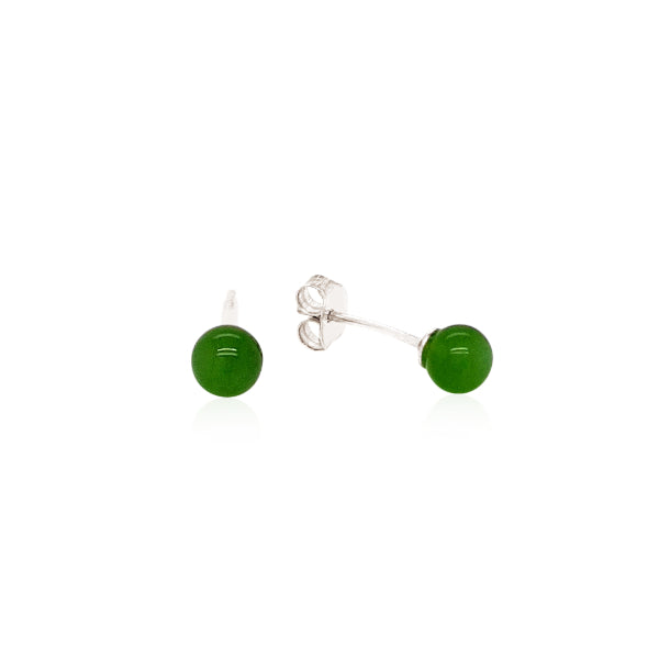 Greenstone ball stud earrings in sterling silver - 5mm