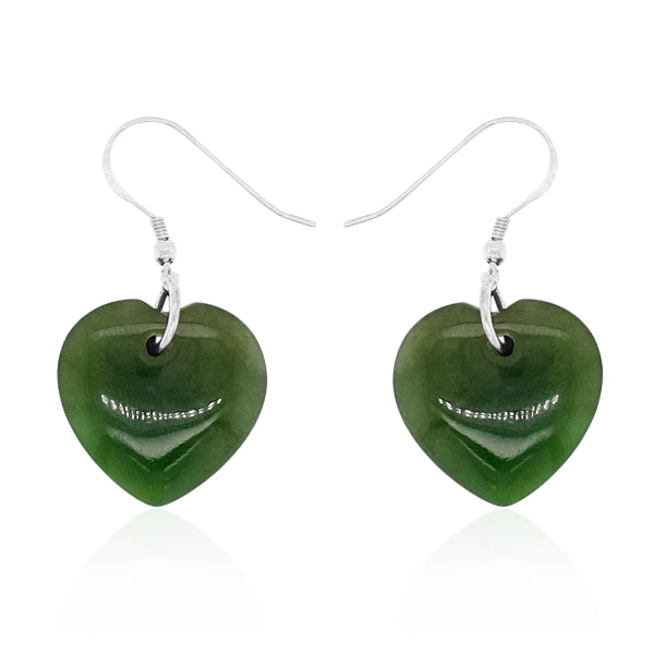 Greenstone heart earrings on silver hooks
