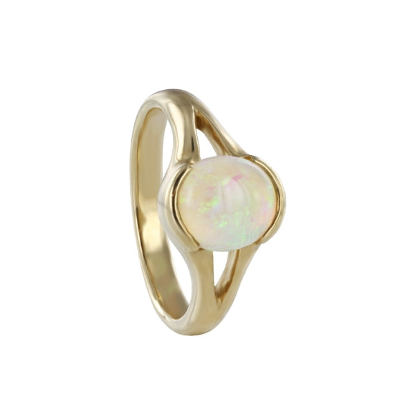 Oval opal semi rubover ring in 9ct yellow gold