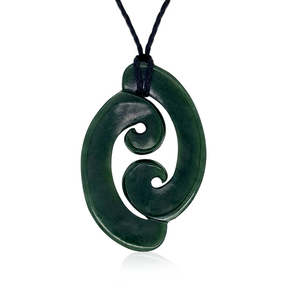 International greenstone double koru necklace