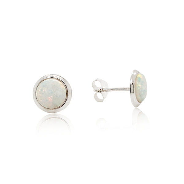Synthetic opal stud earrings in sterling silver