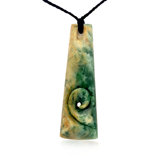 NZ pounamu greenstone koru on flower jade necklace