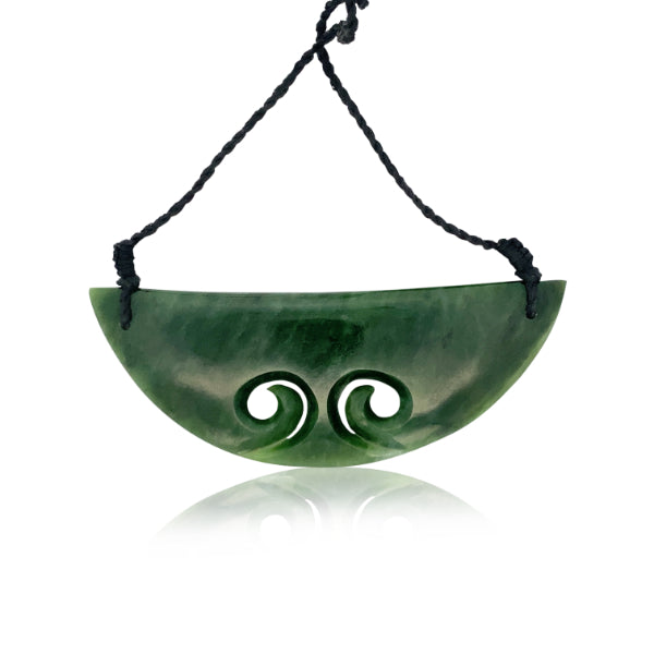 Double koru pounamu breastplate on braided slider cord
