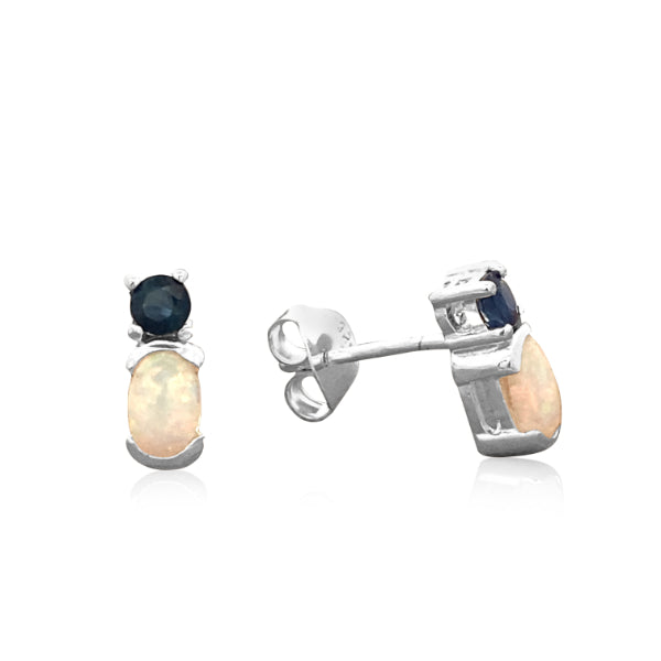 Opal & sapphire stud earrings in sterling silver
