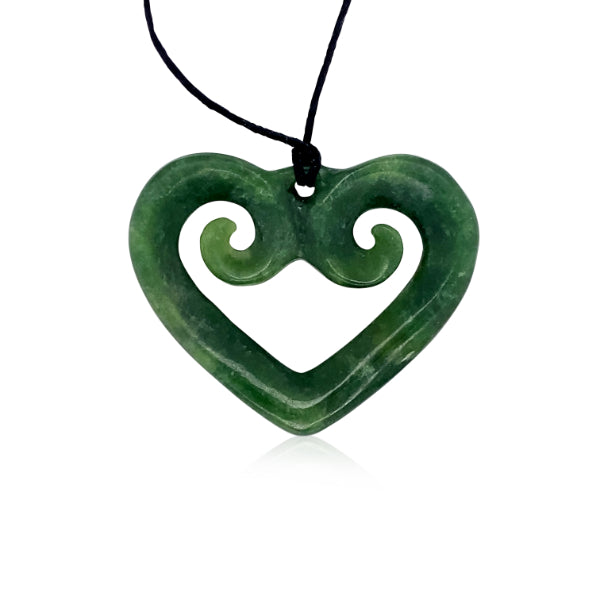 Greenstone open heart with koru necklace