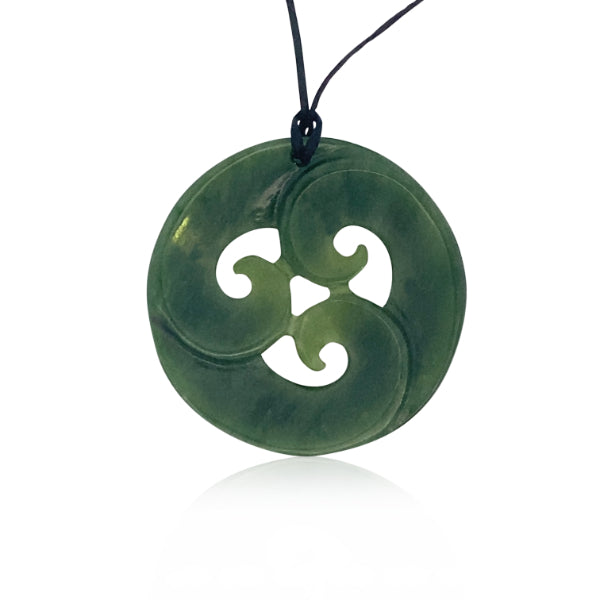 NZ pounamu greenstone circle with koru necklace