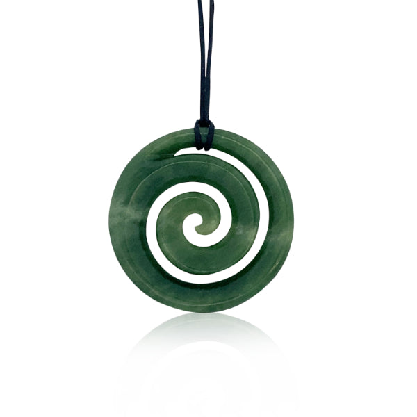 NZ pounamu greenstone circle with koru necklace