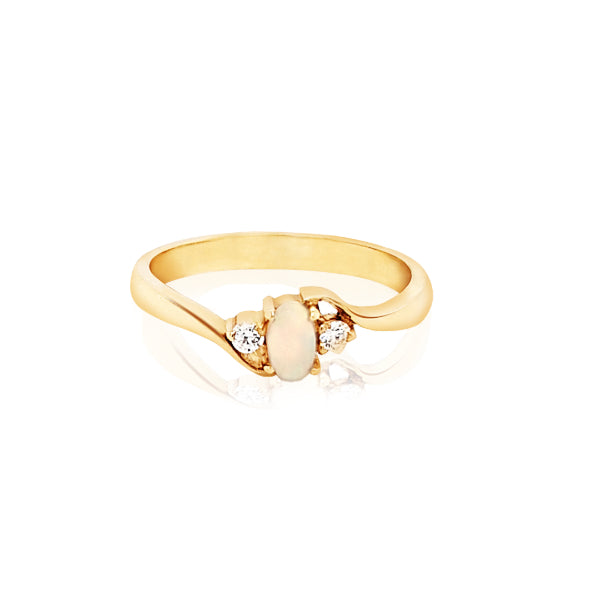 Opal & CZ ring in 9ct yellow gold
