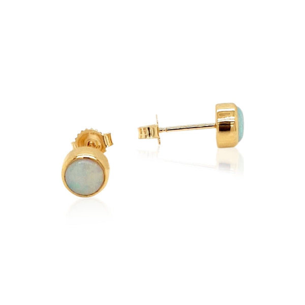 Round opal stud earrings in 9ct yellow gold