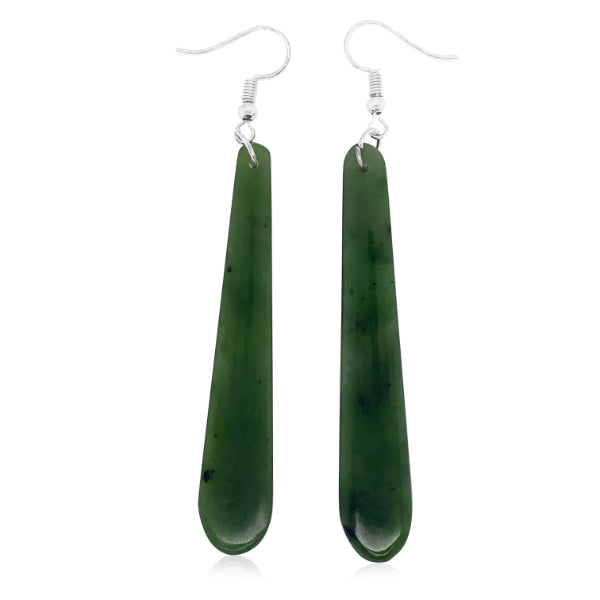 Greenstone pole drop hook earrings on sterling silver hooks