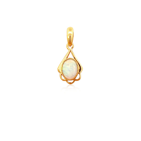 Oval australian opal drop pendant in 9ct yellow gold