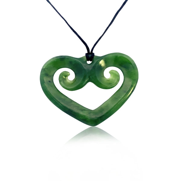NZ pounamu greenstone heart koru necklace