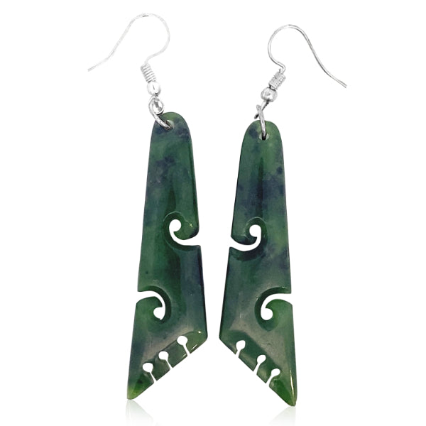 Greenstone angled drop earrings with sterling silver zulu hooks