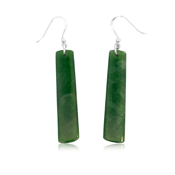 NZ pounamu greenstone drop earrings on sterling silver hooks