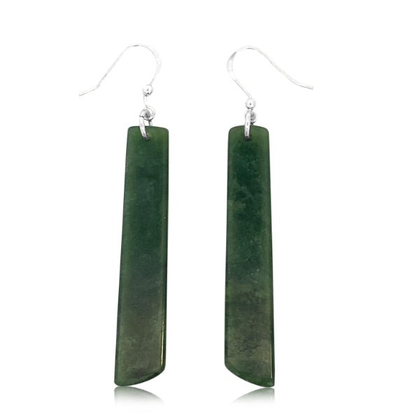 NZ pounamu greenstone angled drop earrings on sterling silver hooks