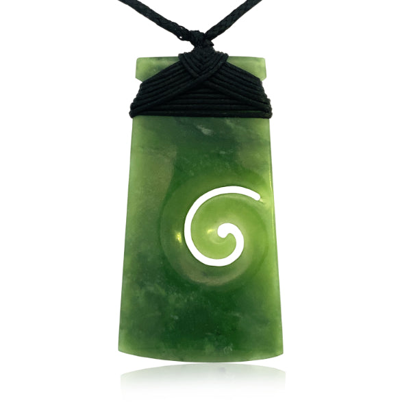 NZ pounamu greenstone toki necklace with koru cutout