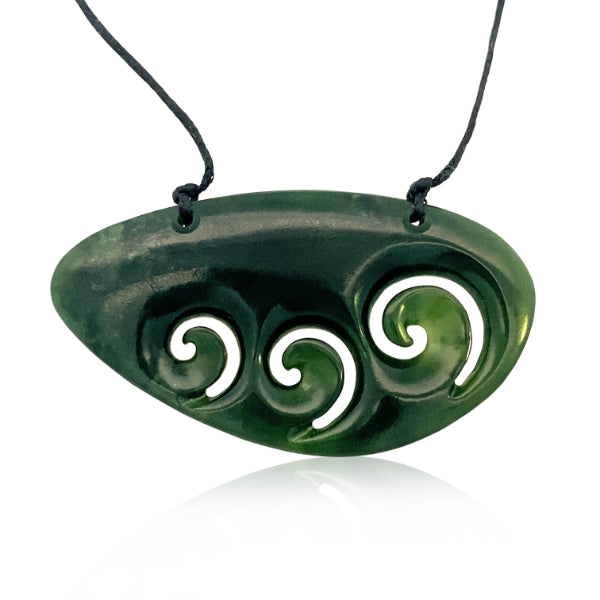 NZ pounamu greenstone triple koru necklace