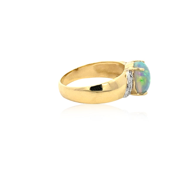 Ocean - Blue/green opal and diamond ring in 9ct yellow gold